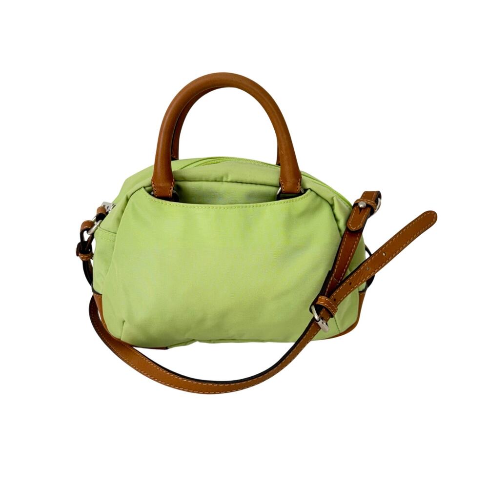 Bogner Nylon Leather Trim Mini Satchel Crossbody Bag Lime Green Brown